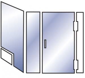 Simplified right-angle swing door with notched panel configuration diagram
