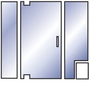 Simplified inline pivot door with notched panel configuration diagram