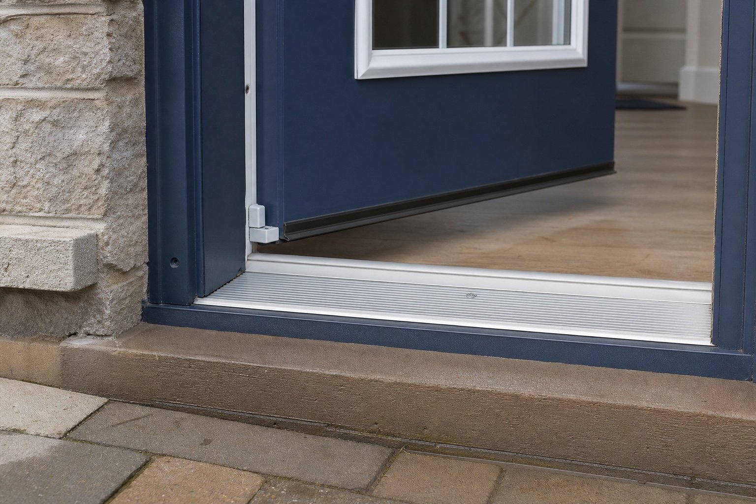 Entry-door threshold, sweep and weather-seal detail