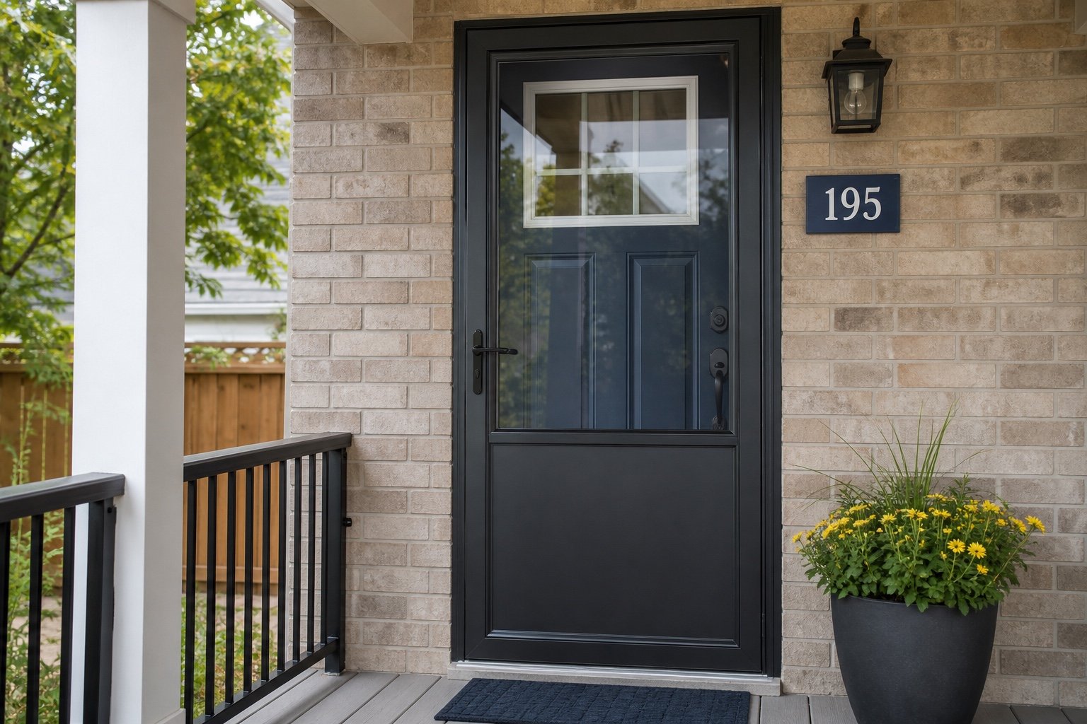 Storm door with a durable reinforced lower panel