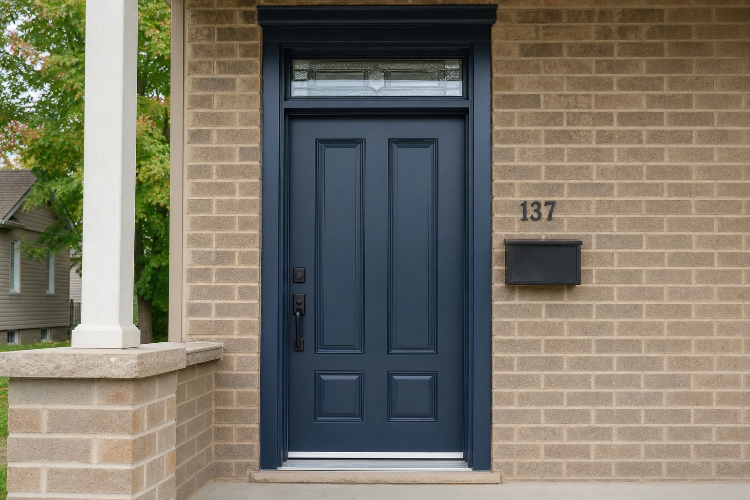 Rectangular transom above a single entry door