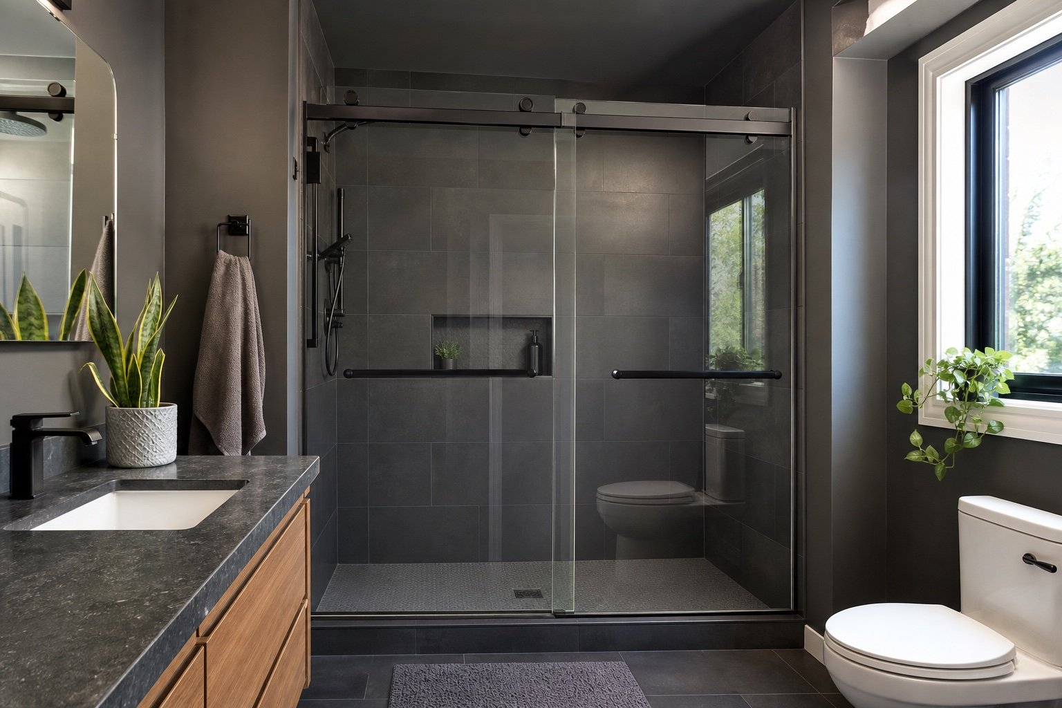 Site conditions considered for corner sliding shower enclosure