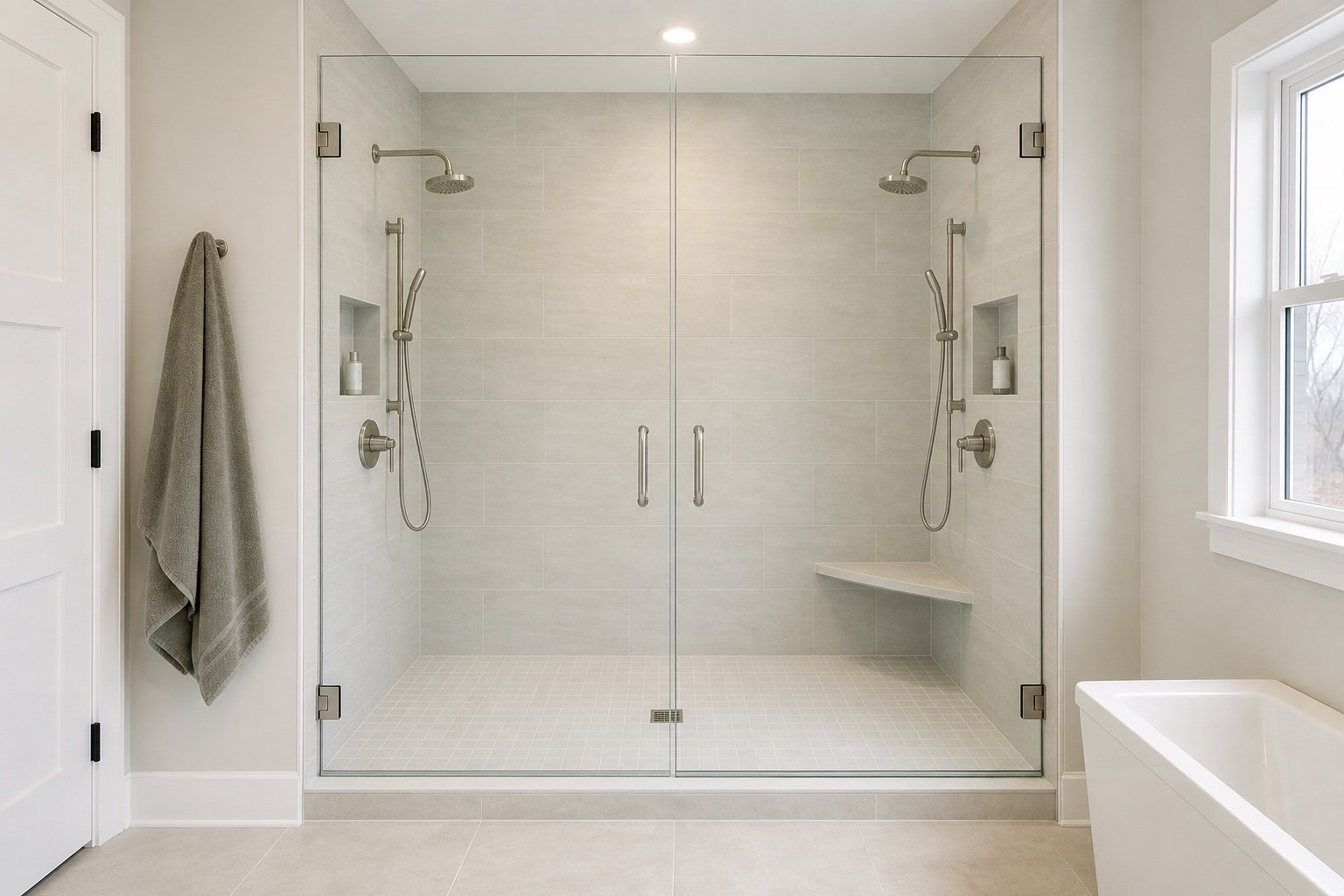Double French-style frameless shower doors