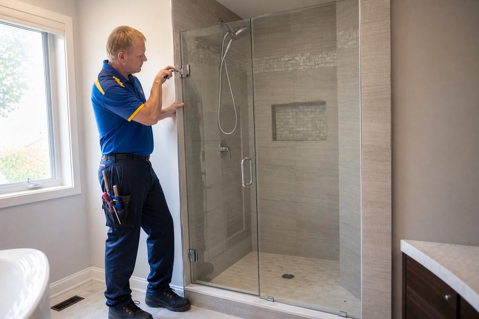 Site conditions considered for right-angle swing door with notched panel