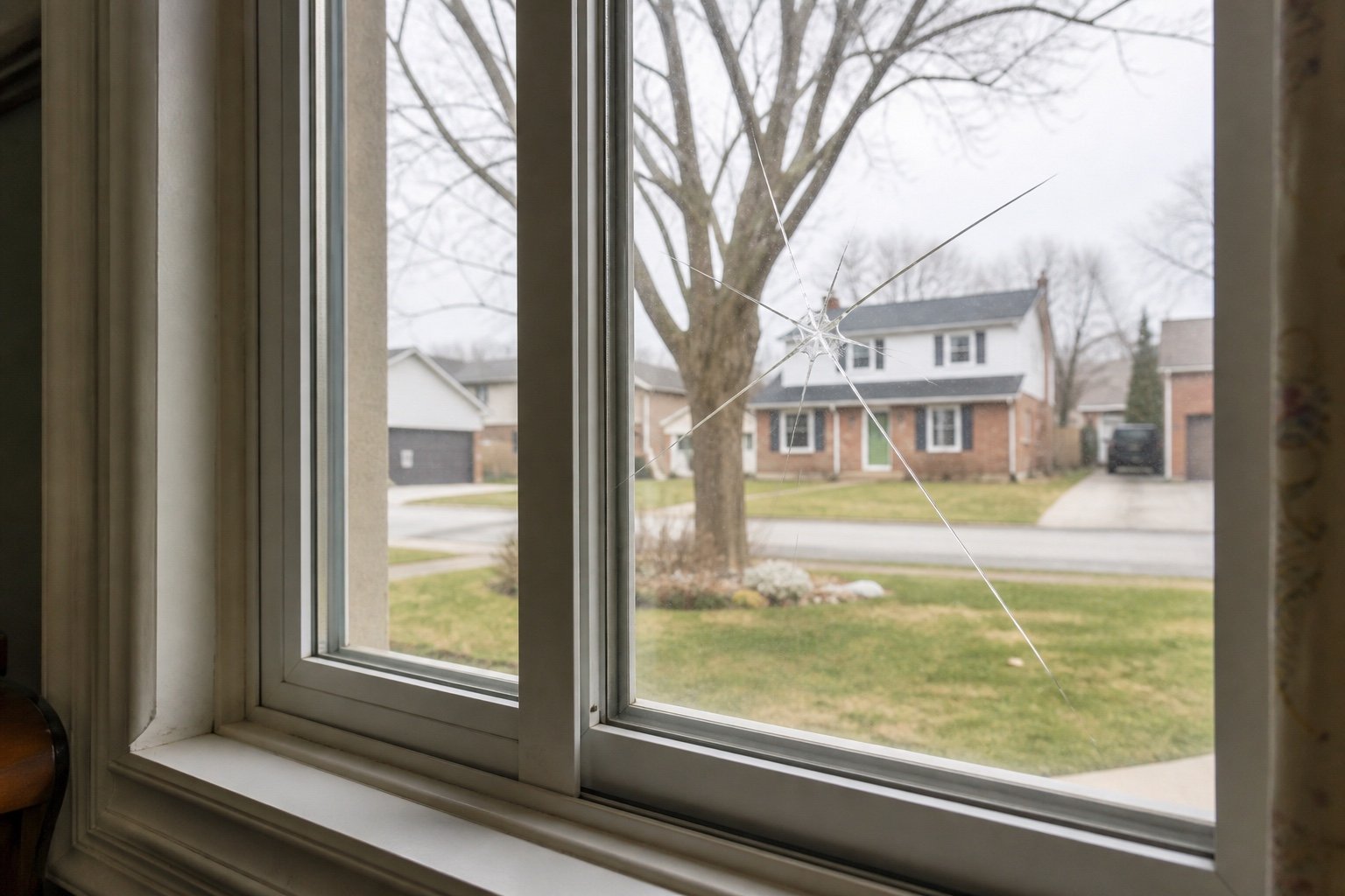 Contained crack in a residential window pane