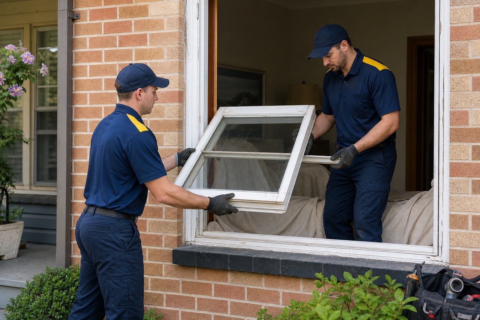 Windows Hamilton technicians safely removing an older window sash