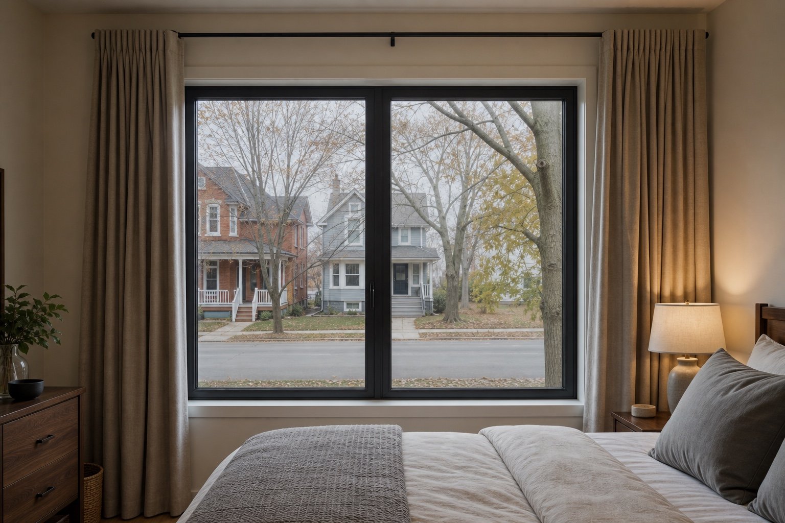 Moisture pattern visible on an older insulated window